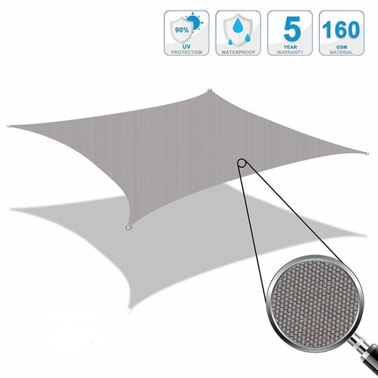 Waterproof sunshade sail canopy, gray fabric with corner eyelets and reinforced seams