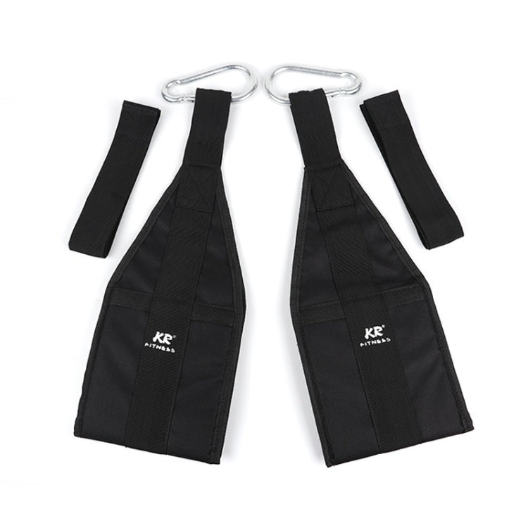 Black abdominal suspension belt set with two loop straps and metal hooks