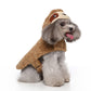 Brown sloth pet costume hooded top with cartoon face and paw-length sleeves
