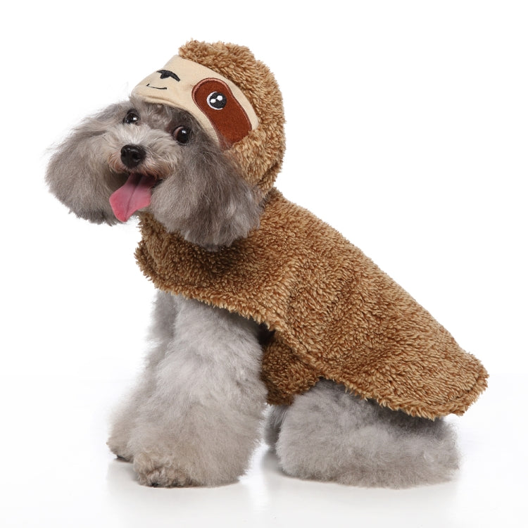 Brown sloth pet costume dress with hood and cartoon sloth face
