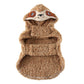 Brown plush pet robe costume with hood and cartoon sloth face