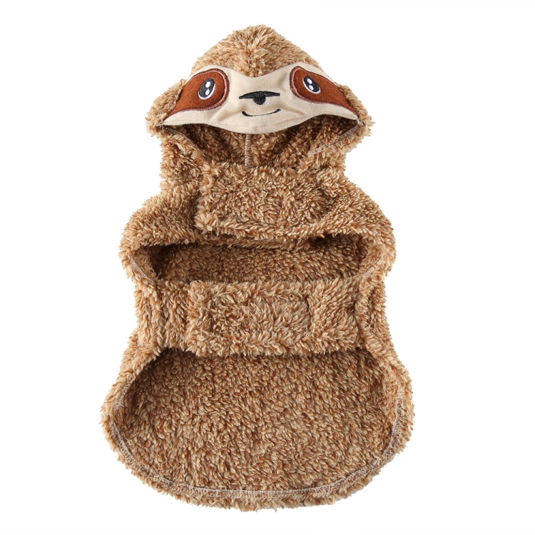Brown plush pet robe costume with hood and cartoon sloth face