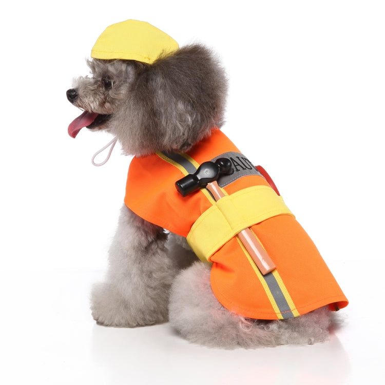 Orange and yellow firefighter-style pet jacket with black hose handle