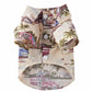 Cream dog summer shirt with button front and beach vehicle palm print