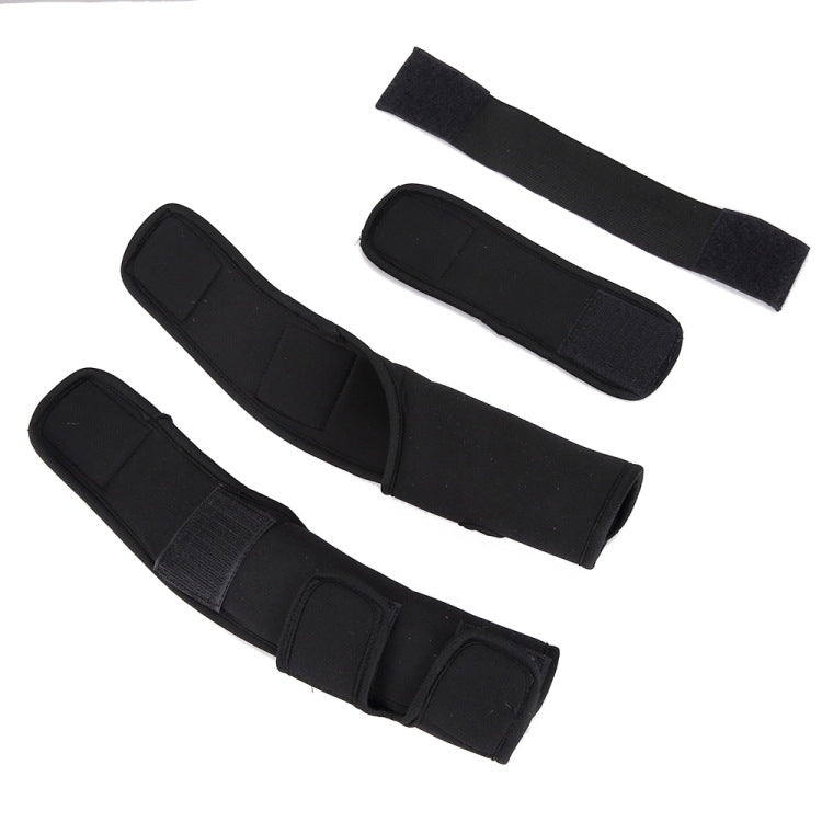 Black dog knee guard straps and padded support pieces, set of four