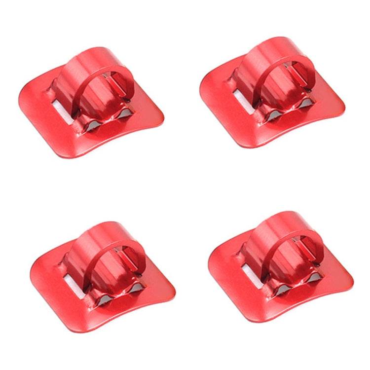 Set of 4 red bicycle hose line guide adhesive buckles with glossy metal inserts