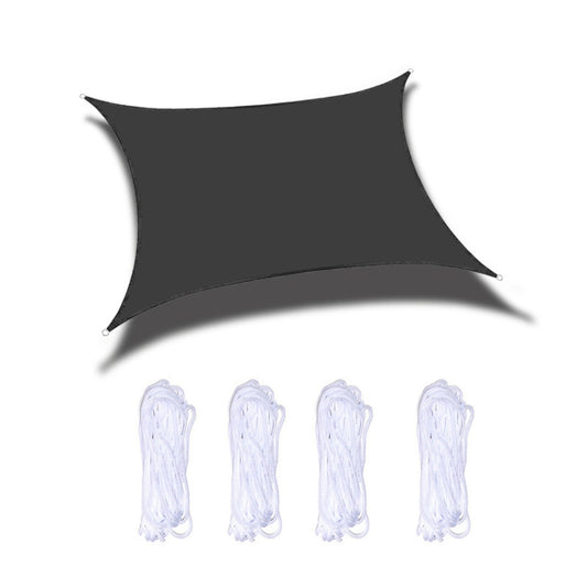 Black waterproof anti-UV sunshade sail with corner eyelets and included ropes