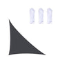 Black triangular outdoor sunshade sail with corner grommets and rope ties