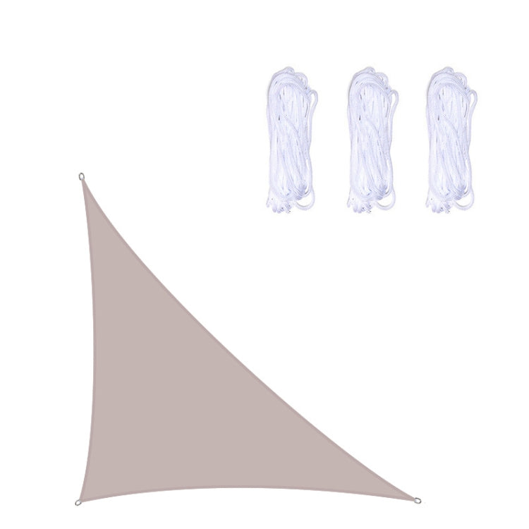 Khaki triangular outdoor sunshade sail with corner grommets and rope ties