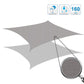 Triangle shade sail canopy stretched between poles with UV and waterproof icons