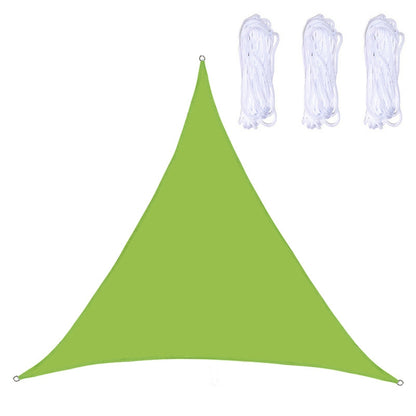 Green triangle outdoor sunshade sail with grommets and corner tie points