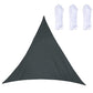 Triangle sunshade sail in black with corner grommets and hanging ropes.