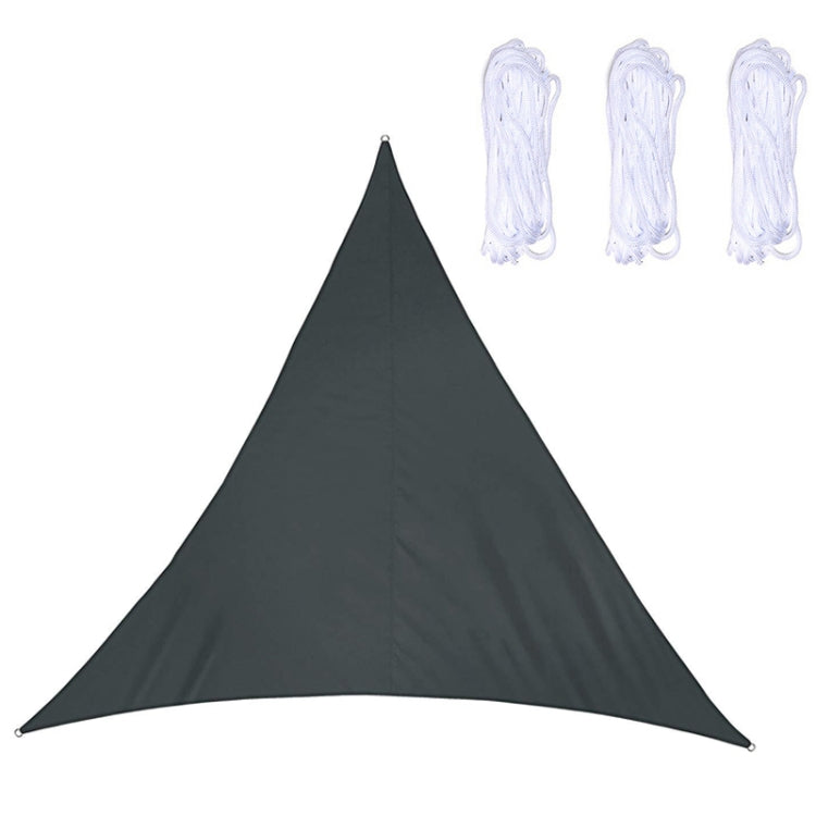 Black triangle outdoor sunshade sail canopy with reinforced grommets and rope ties
