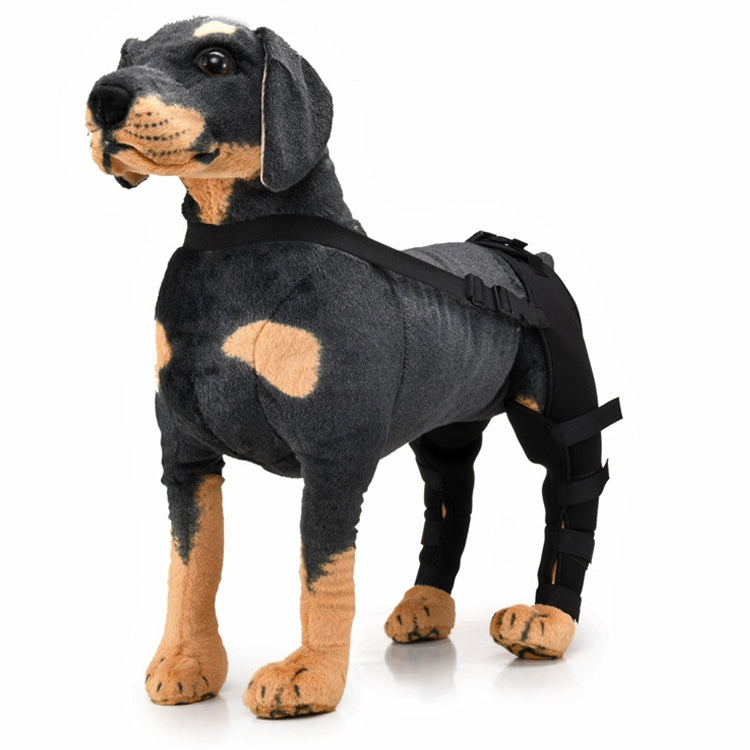 Pet dog leg knee guard protective cover with dark gray outer cover and black leg straps