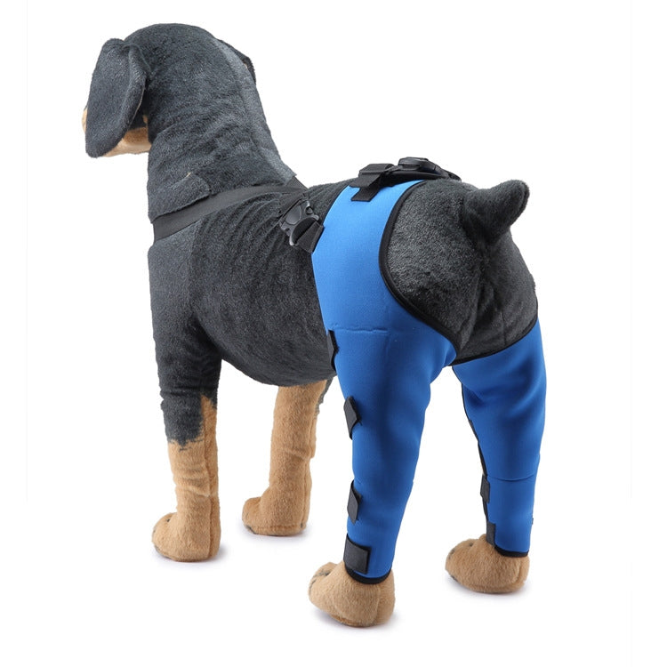 Pet dog leg knee guard protective cover, blue protective pants on rear legs with straps