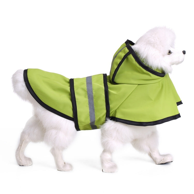 Green reflective dog raincoat poncho with black edges and gray reflective stripes