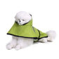 Green hooded dog raincoat poncho with black trim and reflective gray stripes