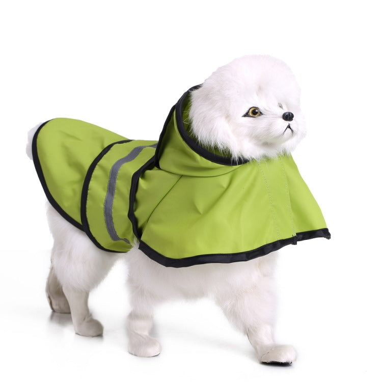 Dog raincoat poncho in lime green with black trim and reflective stripes