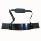 Adjustable biceps training board with black metal plate, two web straps, padded center