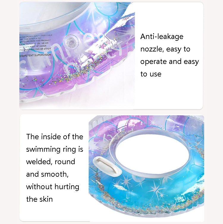Blue starry sky mermaid swimming ring with white valve nozzle and handle loop