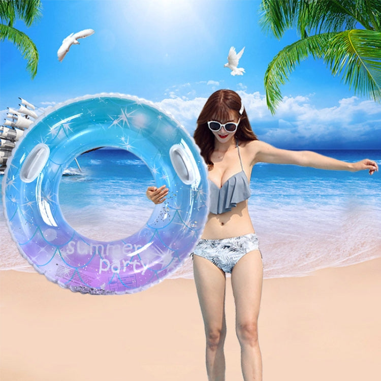 Blue starry sky swimming ring with white side handles and glitter star pattern