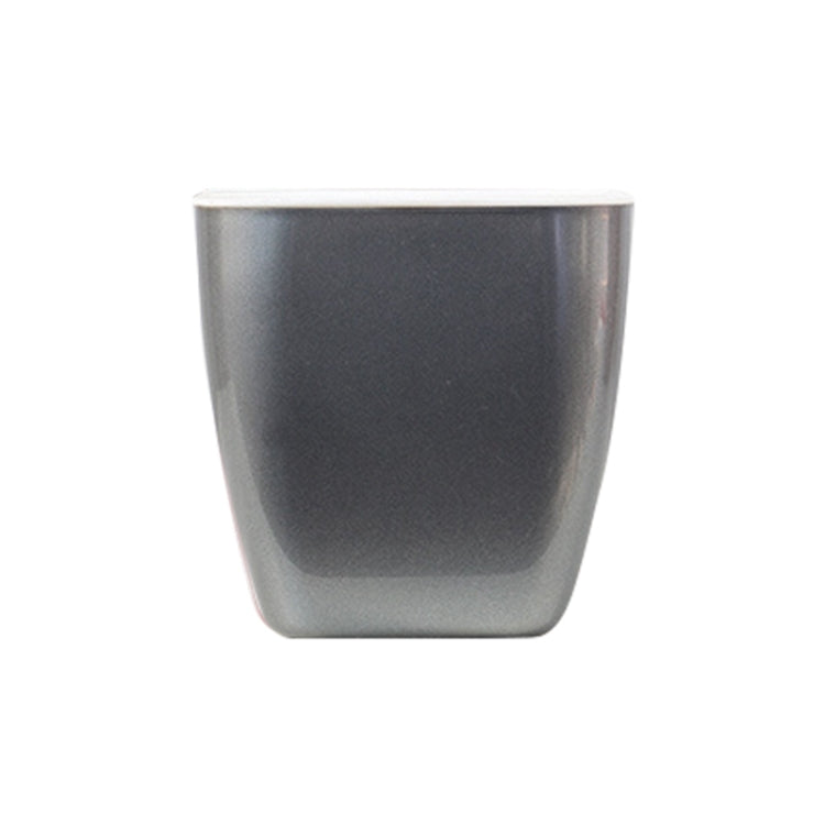 Metal-look plastic flowerpot with square shape, silver-gray finish