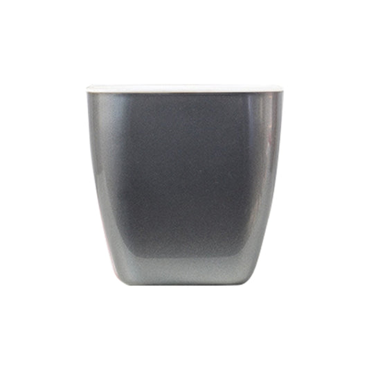 Metal-look plastic flowerpot with square shape, silver-gray finish