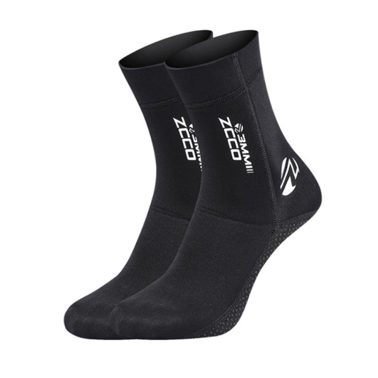 Pair of black ankle diving socks with white logo and stitched ankle support panel