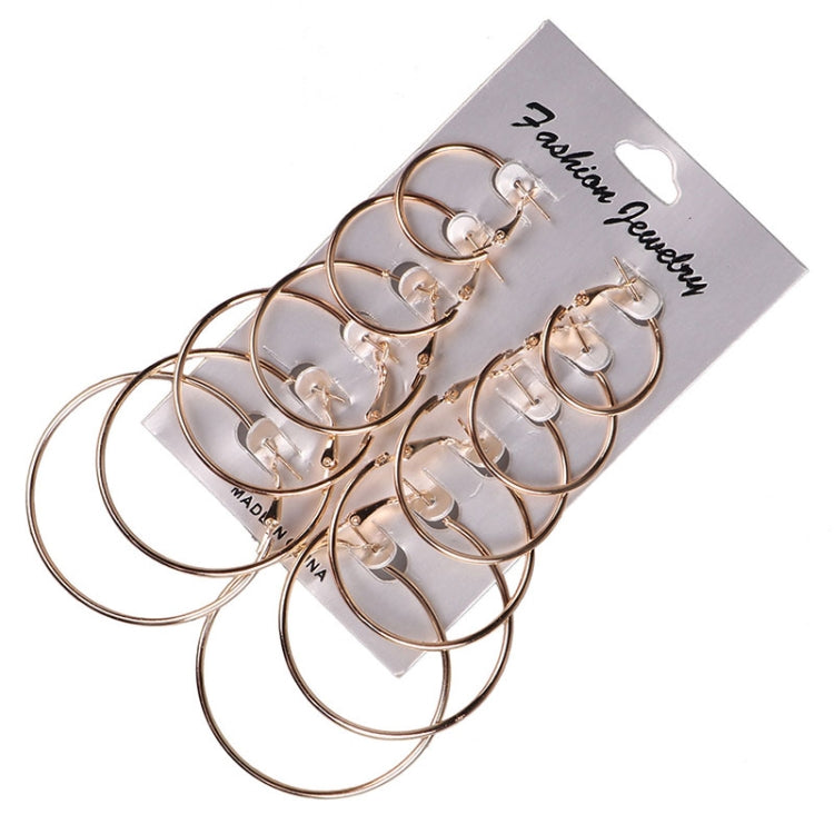 Gold-tone circle hoop earring set, 6 pairs, stacked on a jewelry card