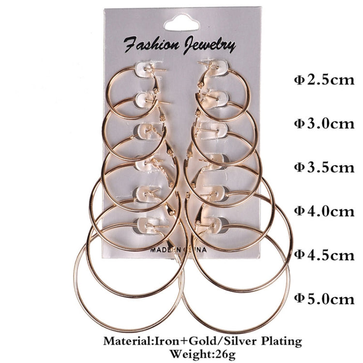 Steampunk circle hoop earring set with assorted ring sizes, gold and silver plating