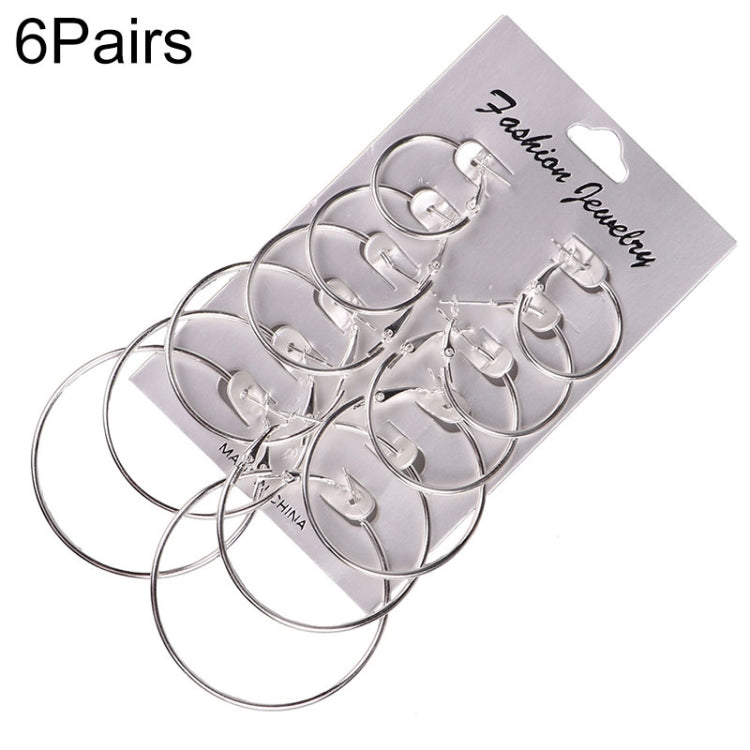 6-pack steampunk circle hoop earrings, silver-tone metal, multiple pairs on card