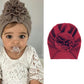 Baby turban hat in dark red with textured rosette flower, one size