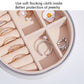 PU leather jewelry storage box interior with soft lining, dividers, and ring storage slots