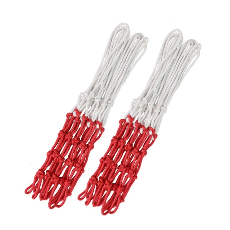 Two rope net panels with white upper cords and red knotted mesh bands