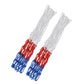 Two rope net panels with white upper cords, red knot band, and blue lower cords