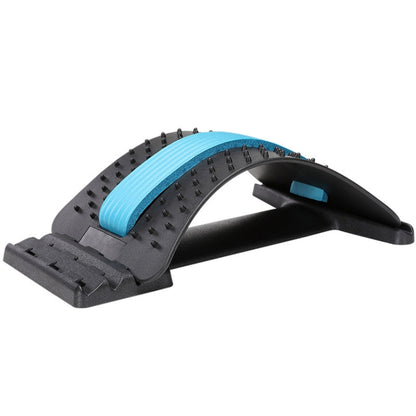 Spine orthosis lumbar disc stretcher with blue strap, curved black spiked arch