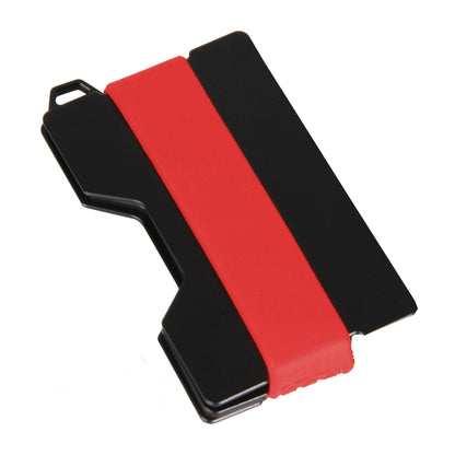 Red and black RFID card holder with slim aluminum frame and key slot