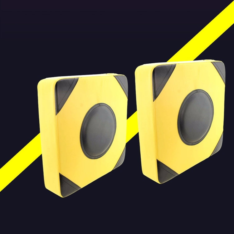 Pair of yellow boxing wall targets with gray oval striking pads and black side panels