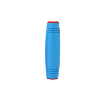 Blue flip stress-relief toy stick with red cap and grooved ring segments