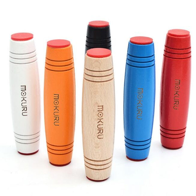 Set of flip stress toy sticks in blue, red, orange, black, white, and wood colors