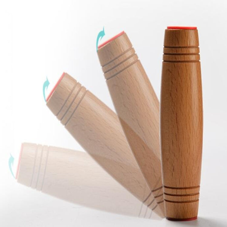 Natural wood flip stress toy stick with ring grooves and red end cap