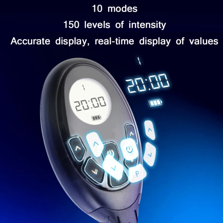 Handheld EMS controller with digital display and mode buttons, dark gray
