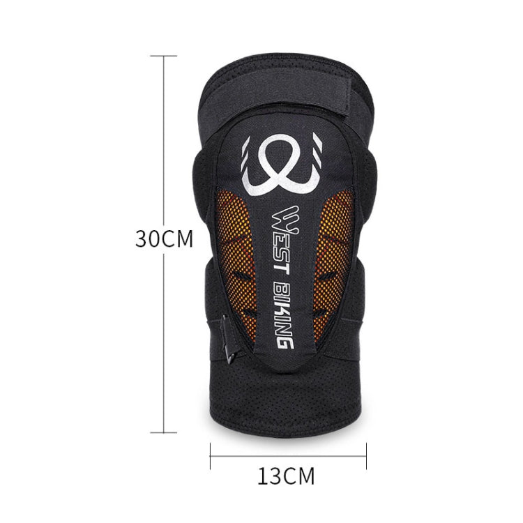 Black sports knee pad with orange mesh panel; 30 x 13 cm size shown.