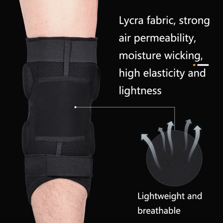 Black sports knee pads on a leg, layered cushioning with wide closure band.