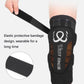Black sports knee pad with orange mesh panel and elastic protective band design.