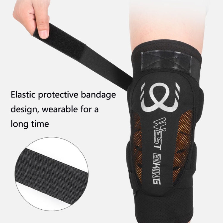 Black sports knee pad with orange mesh panel and elastic protective band design.
