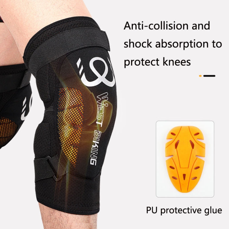 Black sports knee pad with orange mesh panel and adjustable strap for knee protection.