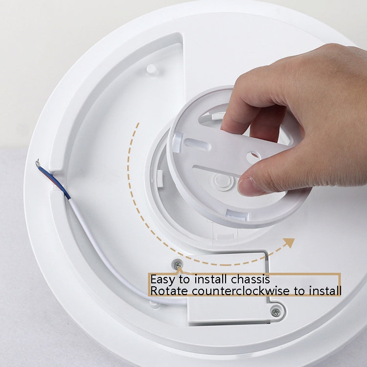 Round white LED ceiling lamp with open housing and wiring terminals