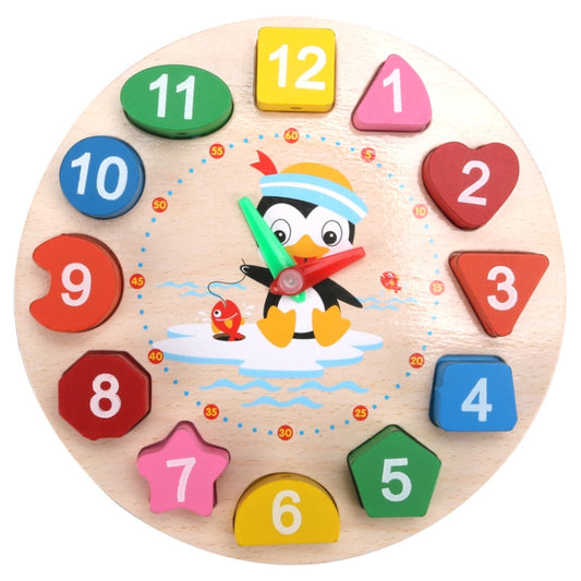 3 PCS Number Clock Children Building Block Toy Early Education Puzzle Shape Matching Puzzle, Penguin