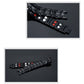 Black magnetic bracelet laid flat, showing linked metal plates and red magnet insets